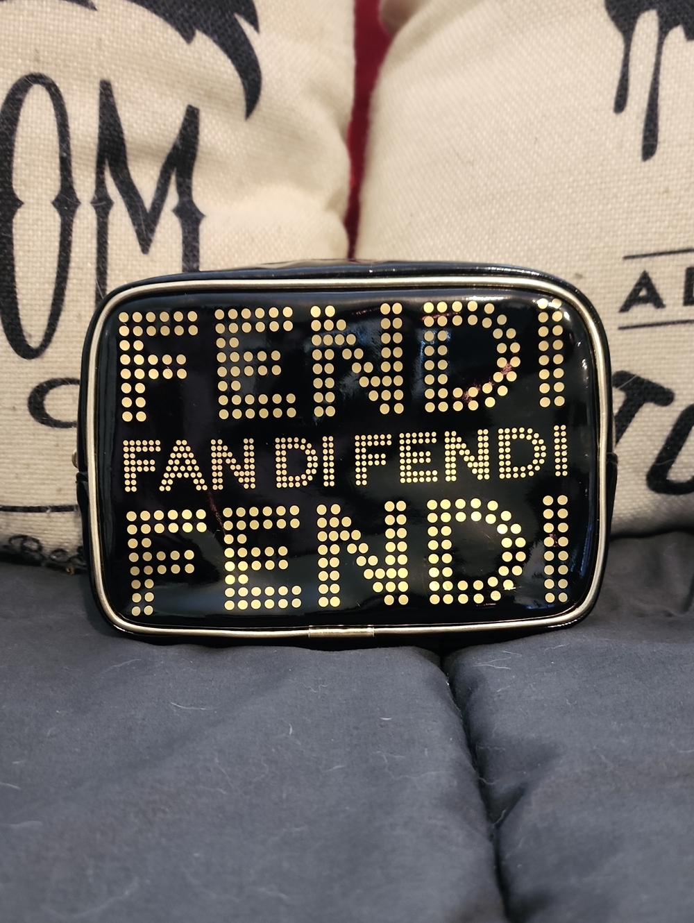 Authentic Fendi Black and Gold Accessory Bag Pouch - Cute!